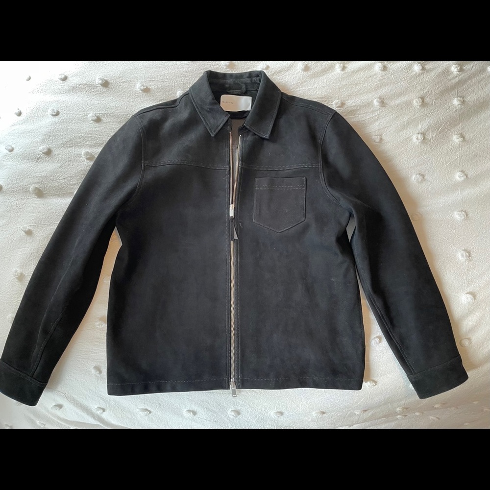 Black Suede Bomber Jacket (BLDWN) - Size Large